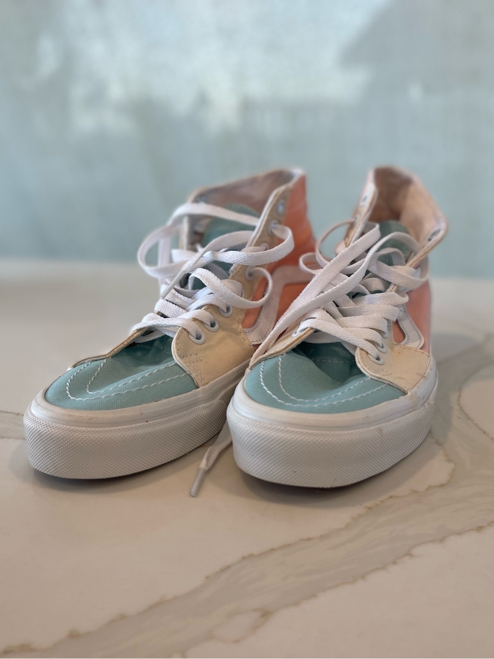 Vans High-Top Sneakers in Mint, Peach & White